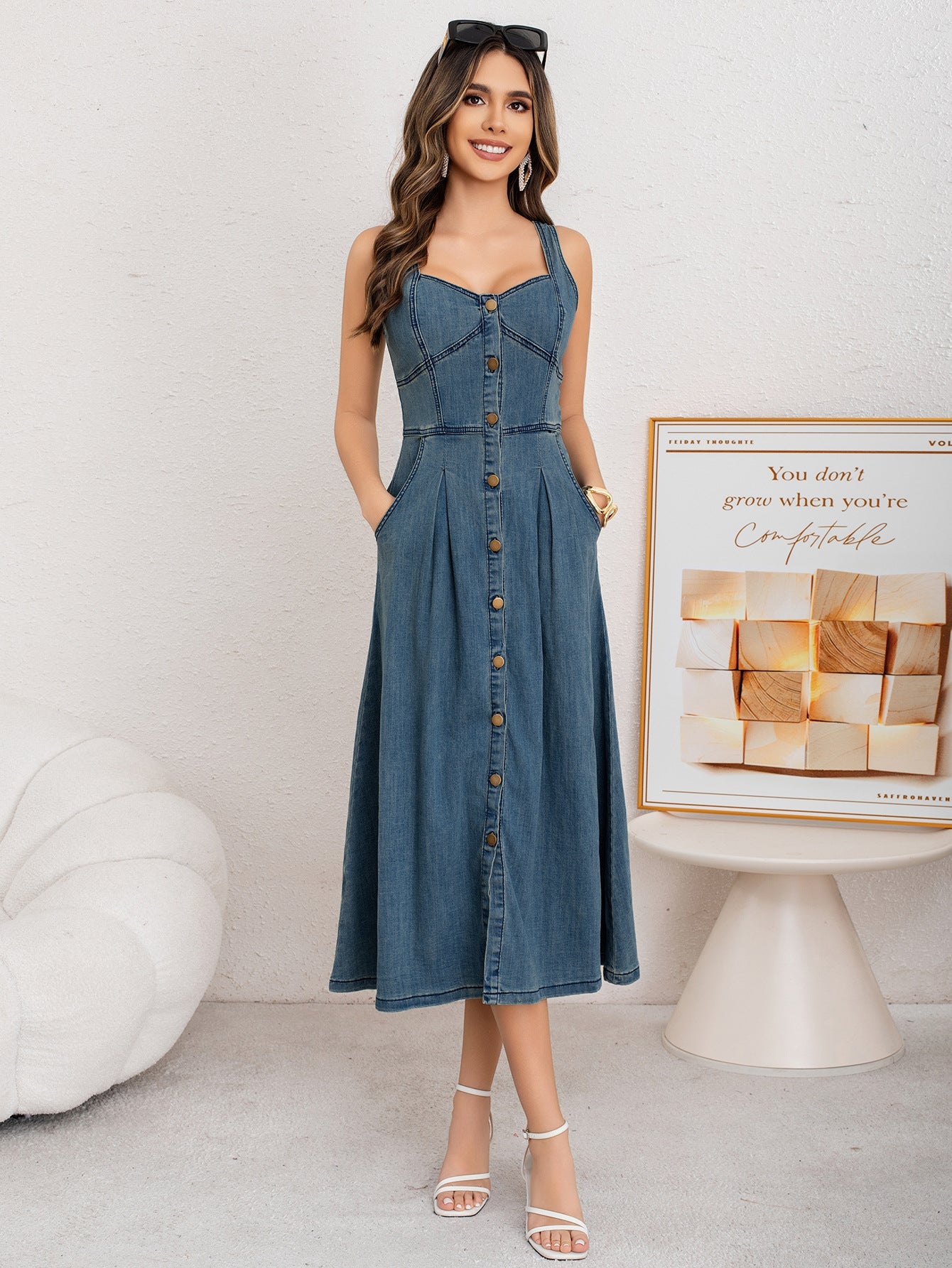 Women's Denim Long Button - Fly Stretch Dress - LADYLINE X