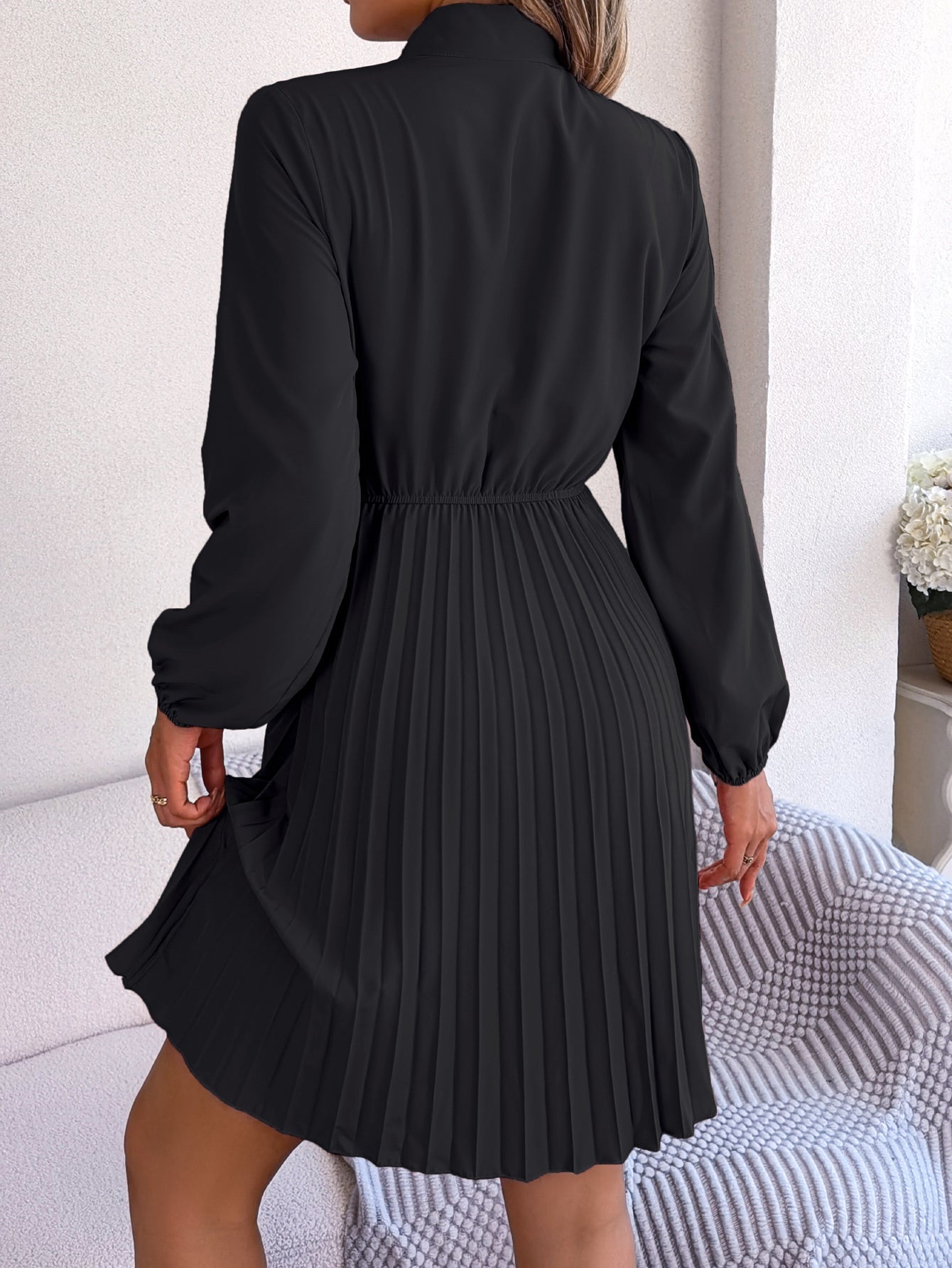 Women's Elegant Tie Waist Long Sleeve Pleated Skirt - LADYLINE X