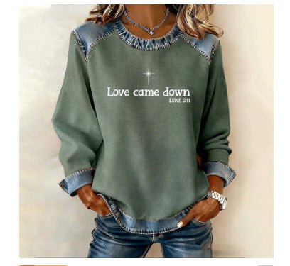 Womens Fashion Crew - Neck Printed Long - Sleeve Pullover Sweatshirt - LADYLINE X