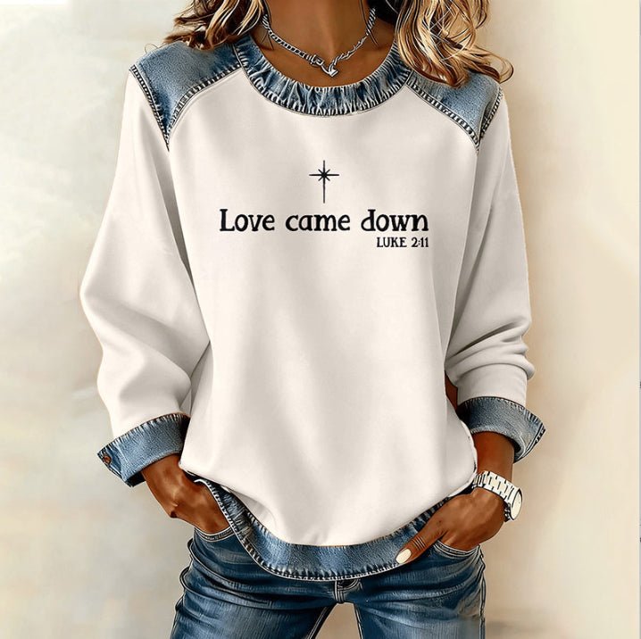 Womens Fashion Crew - Neck Printed Long - Sleeve Pullover Sweatshirt - LADYLINE X