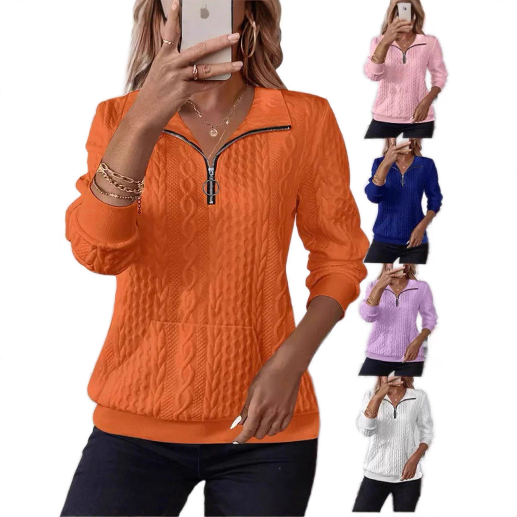 Womens Half - Zip Long - Sleeve Hoodie With A Casual Turn - Down Collar - LADYLINE X