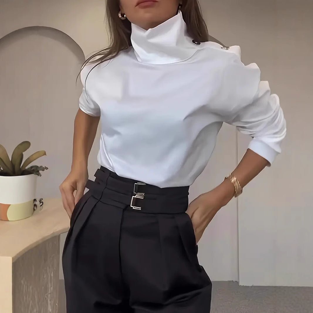 Womens High - neck Metal - buttoned Off - shoulder Blouse - LADYLINE X