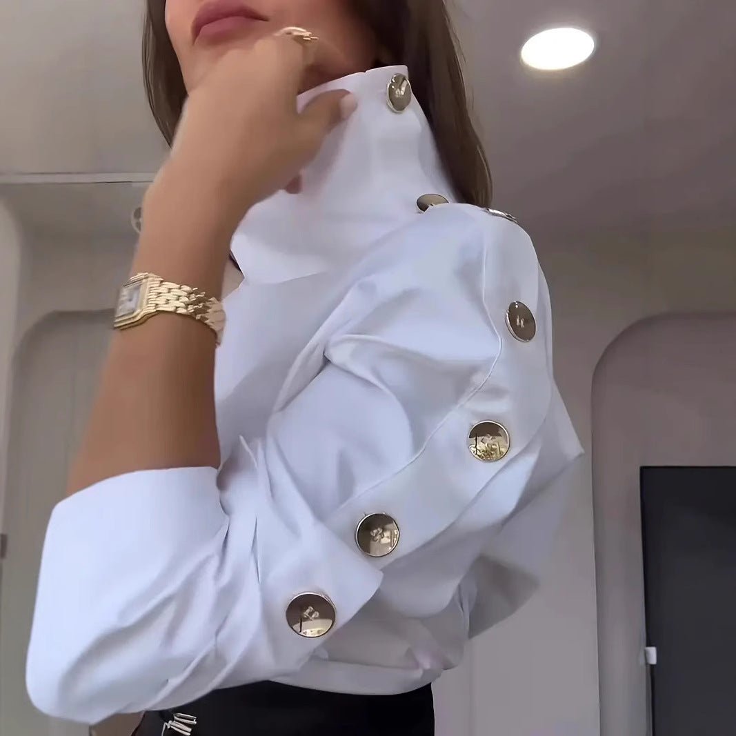 Womens High - neck Metal - buttoned Off - shoulder Blouse - LADYLINE X
