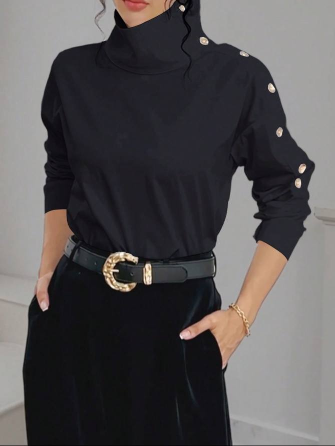 Womens High - neck Metal - buttoned Off - shoulder Blouse - LADYLINE X