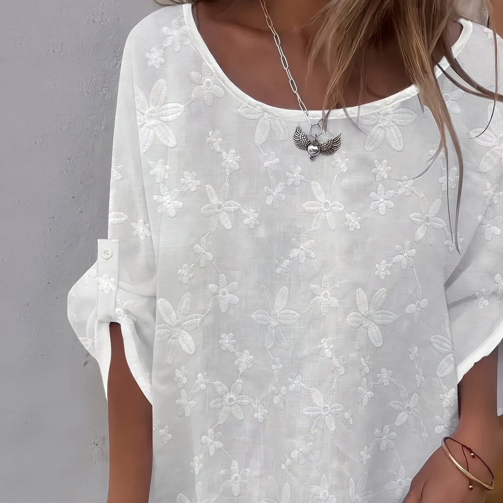 Womens Lace Crew - Neck Loose - Fit Blouse Top - LADYLINE X