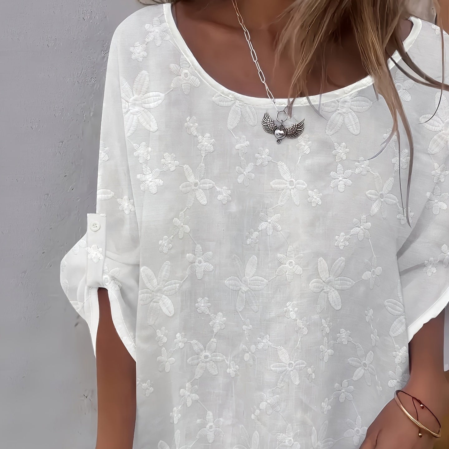 Womens Lace Crew - Neck Loose - Fit Blouse Top - LADYLINE X