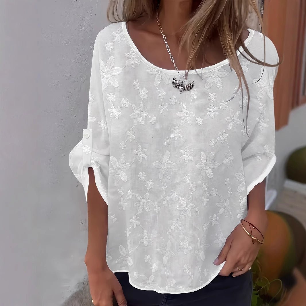 Womens Lace Crew - Neck Loose - Fit Blouse Top - LADYLINE X
