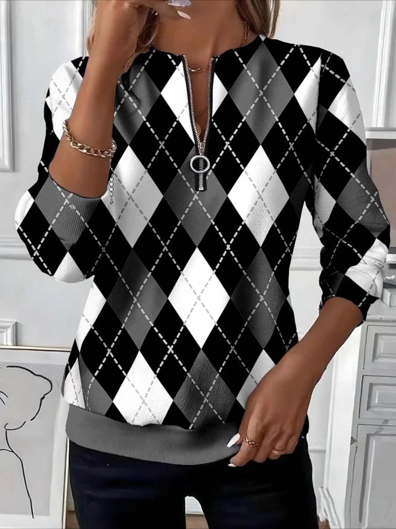 Womens Long - Sleeve Christmas - Print Sweatshirt - LADYLINE X
