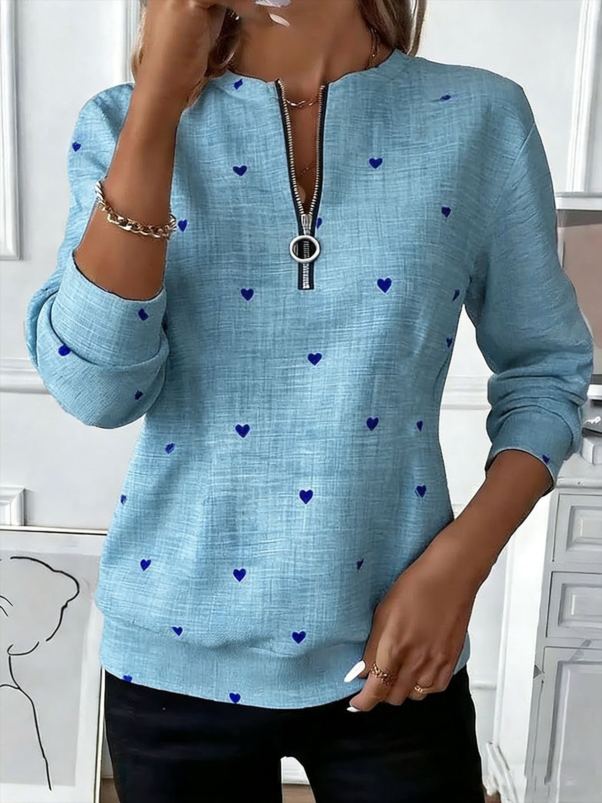 Womens Long - Sleeve Christmas - Print Sweatshirt - LADYLINE X