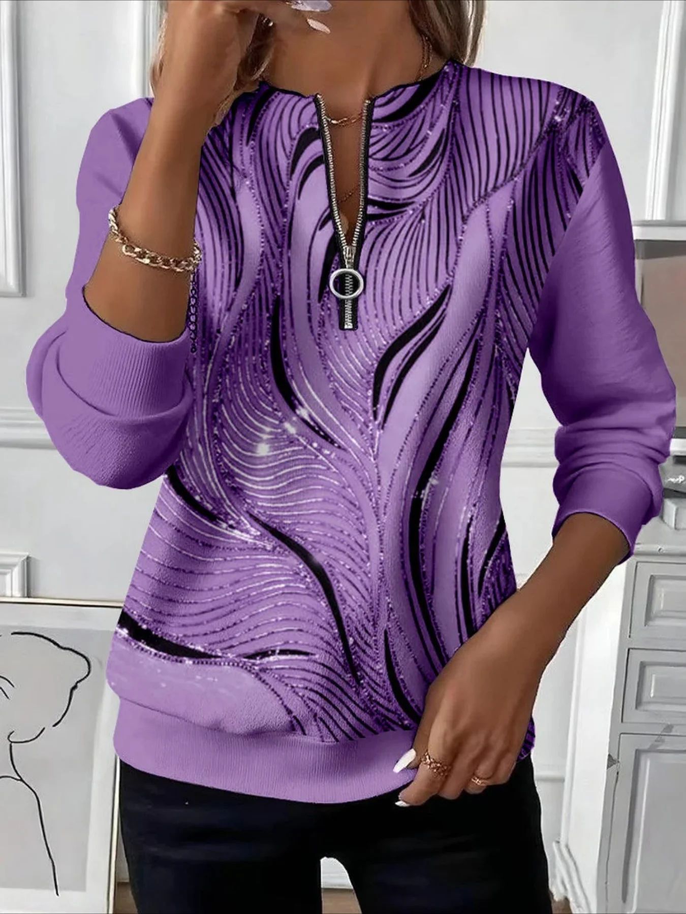 Womens Long - Sleeve Christmas - Print Sweatshirt - LADYLINE X