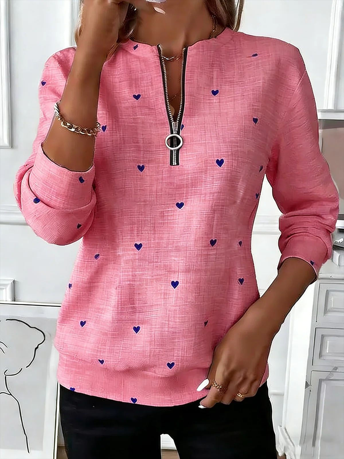 Womens Long - Sleeve Christmas - Print Sweatshirt - LADYLINE X