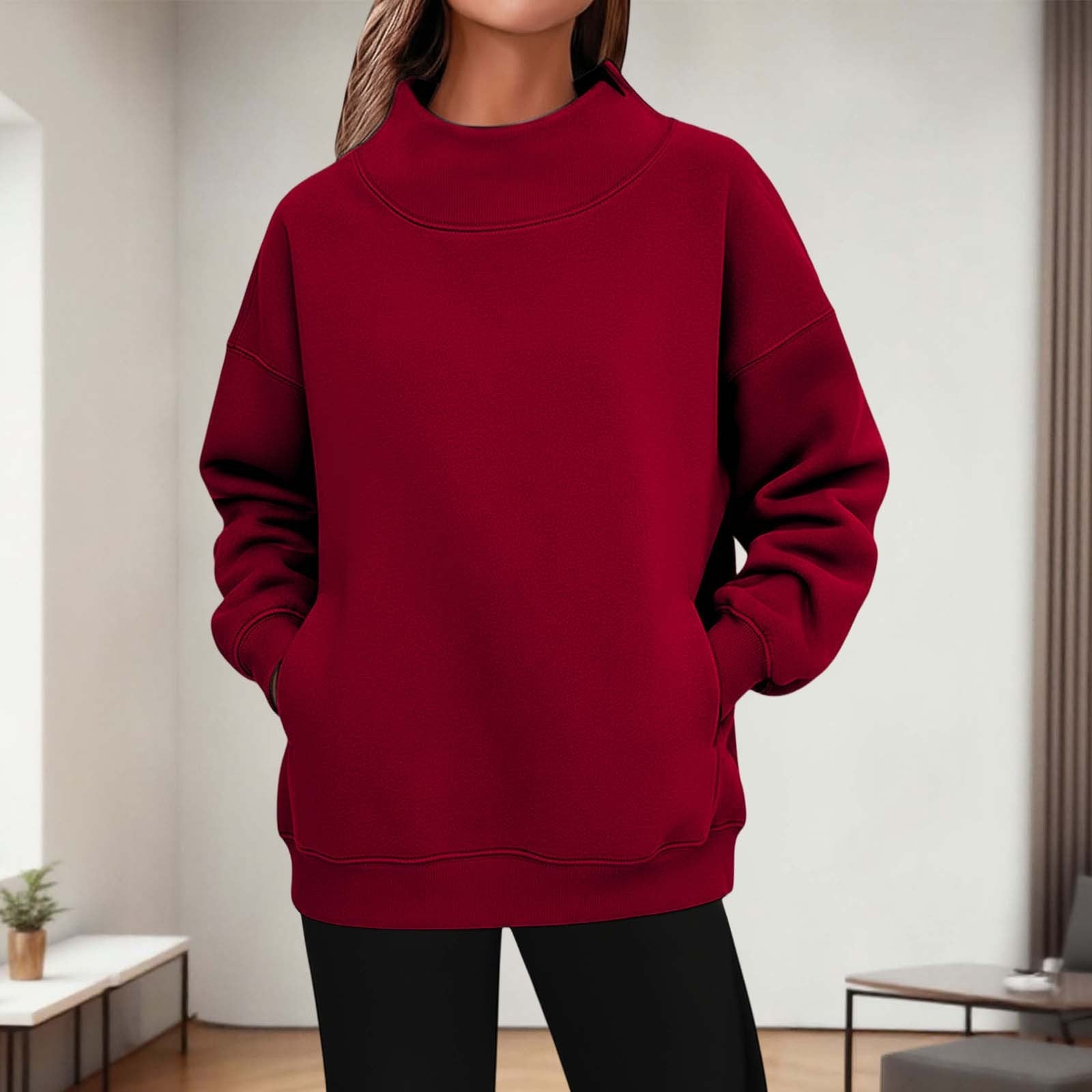 Womens Long - sleeve Turtleneck Casual Hoodie - LADYLINE X