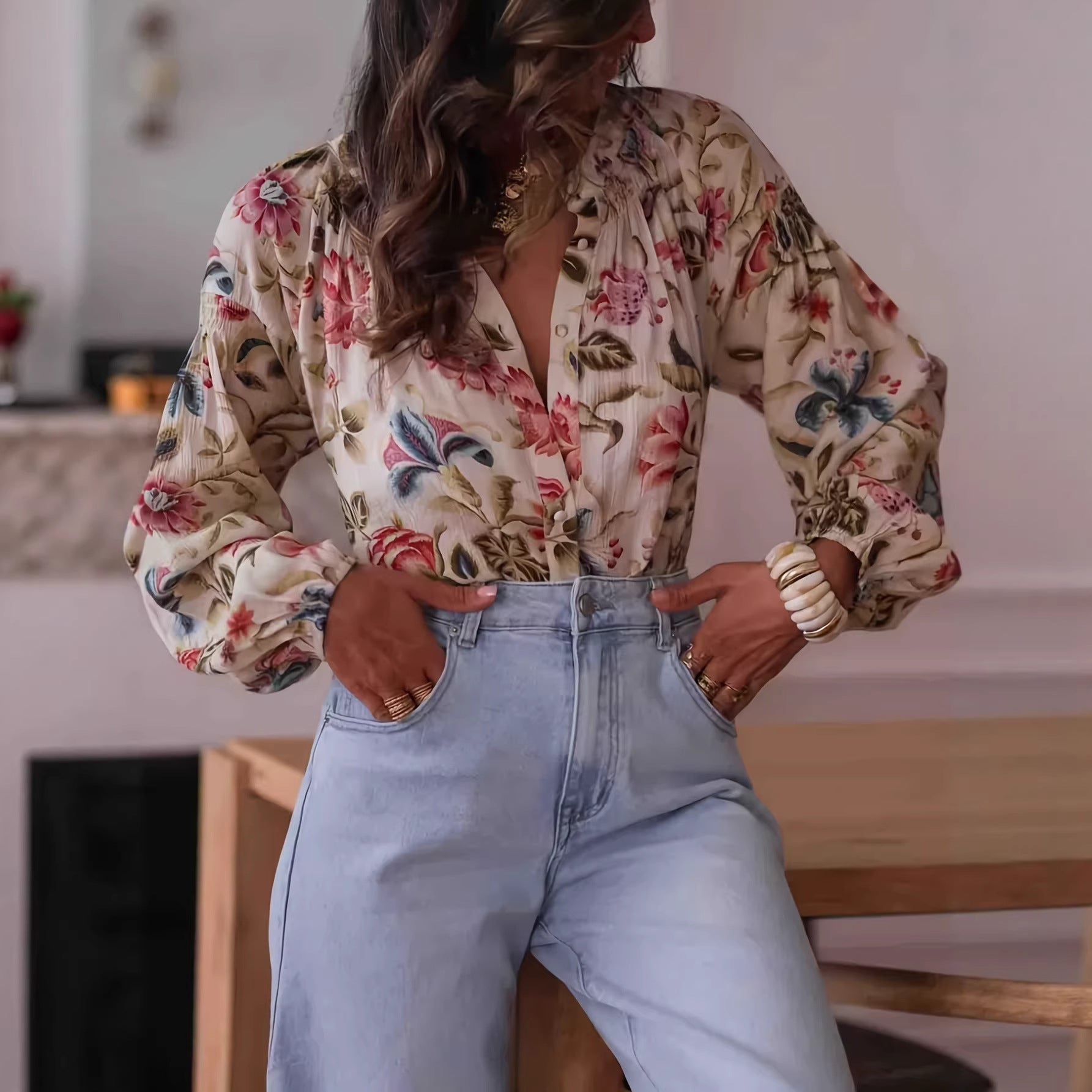 Women's Long - sleeved Shirt Printed Shirt - LADYLINE X