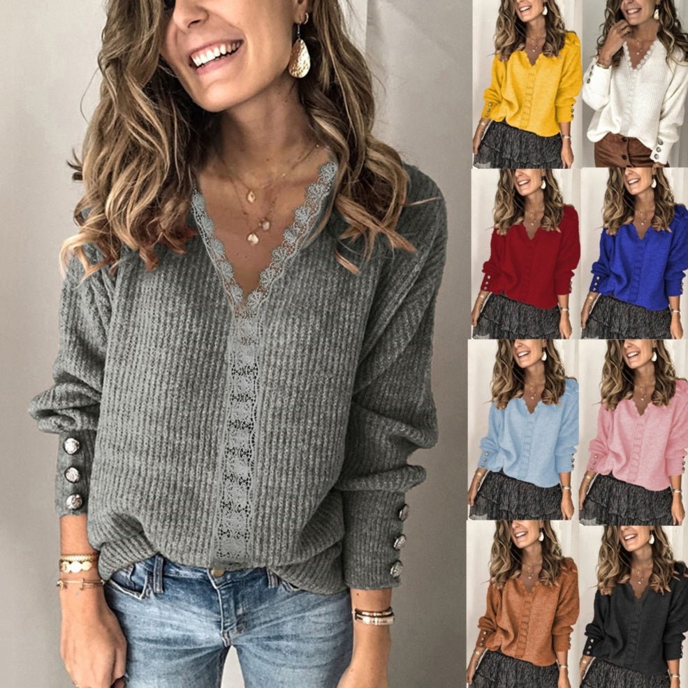 Womens Loose - fitting Long - sleeve Solid - color Sweater - LADYLINE X
