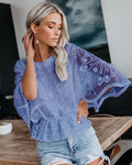 Womens New Arrival Lace Trim Top Short - Sleeve Shirt Loose Batwing Sleeve - LADYLINE X