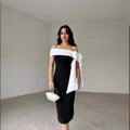 Women's Off - shoulder Bow Black And White Color Matching Elegant Cocktail Dress - LADYLINE X