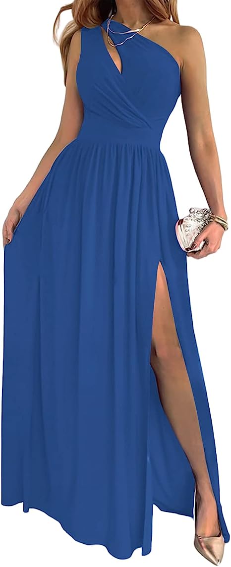 Women's One Shoulder High Split Cutout Sleeveless Elegant Sexy Cocktail Maxi Dress - LADYLINE X