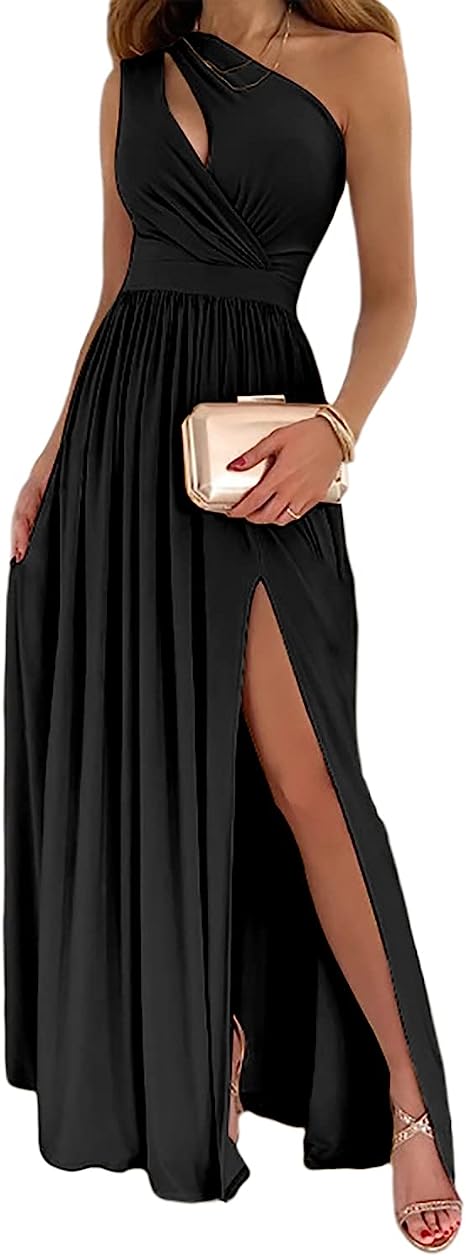 Women's One Shoulder High Split Cutout Sleeveless Elegant Sexy Cocktail Maxi Dress - LADYLINE X