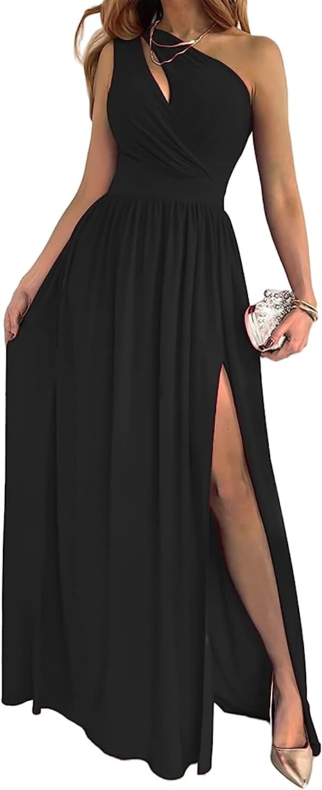 Women's One Shoulder High Split Cutout Sleeveless Elegant Sexy Cocktail Maxi Dress - LADYLINE X
