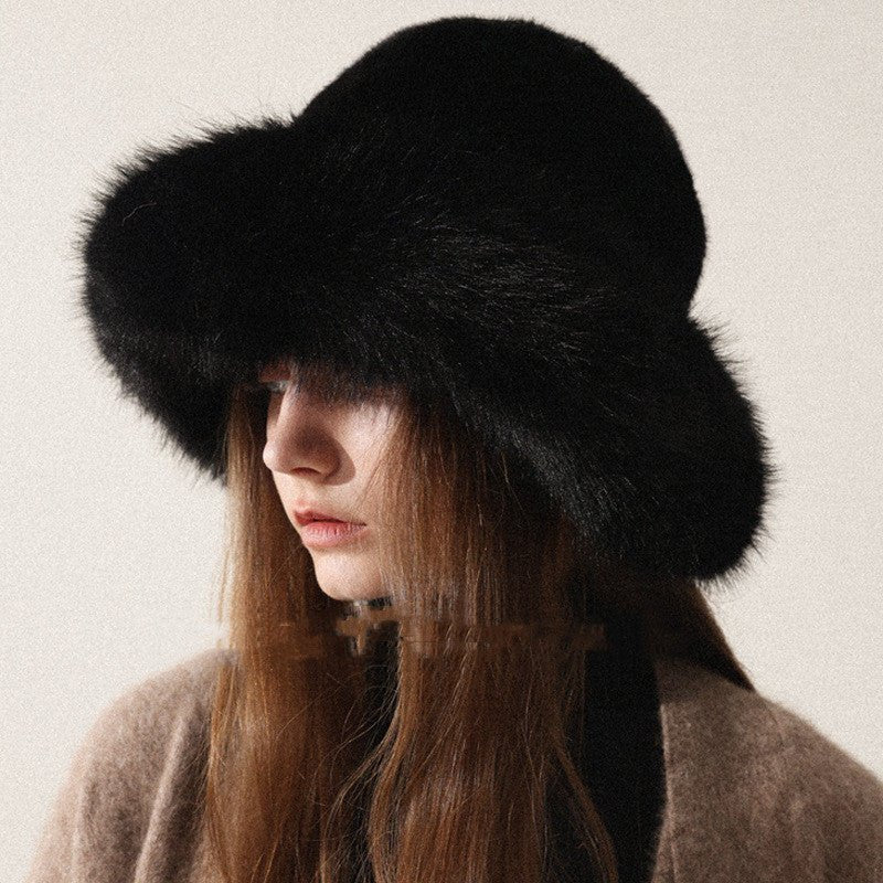 Womens Oversized Furry Fisherman Hat For Fall And Winter In Mongolian Style - LADYLINE X