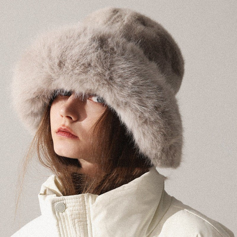 Womens Oversized Furry Fisherman Hat For Fall And Winter In Mongolian Style - LADYLINE X
