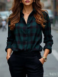 Womens Plaid Shirt Slimming, Figure - Hugging Korean - Style Long - Sleeve Top - LADYLINE X