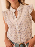 Womens Printed Floral Lace - Patchwork Cap Sleeve Shirt - LADYLINE X