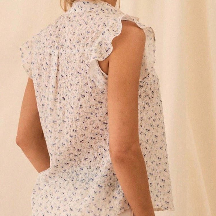 Womens Printed Floral Lace - Patchwork Cap Sleeve Shirt - LADYLINE X