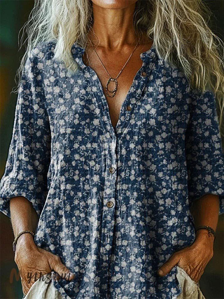 Womens Printed Long - Sleeve Shirt Top - LADYLINE X