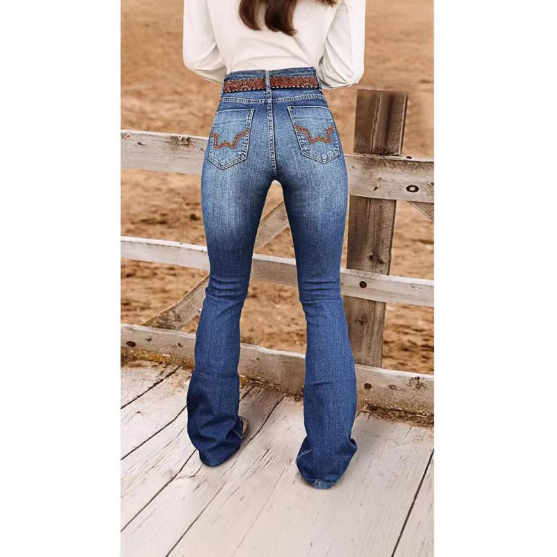 Womens Retro Beaded Embroidered Stretch Denim Jeans - LADYLINE X