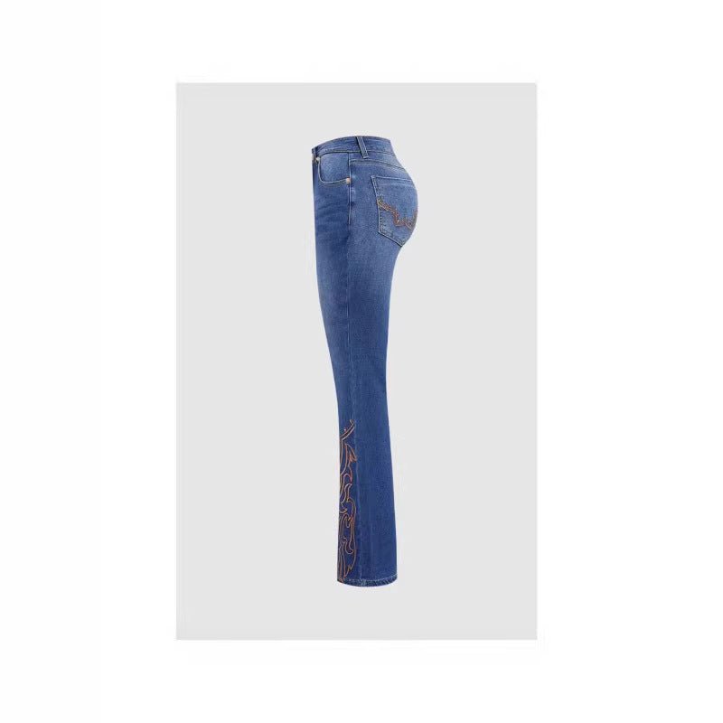 Womens Retro Beaded Embroidered Stretch Denim Jeans - LADYLINE X