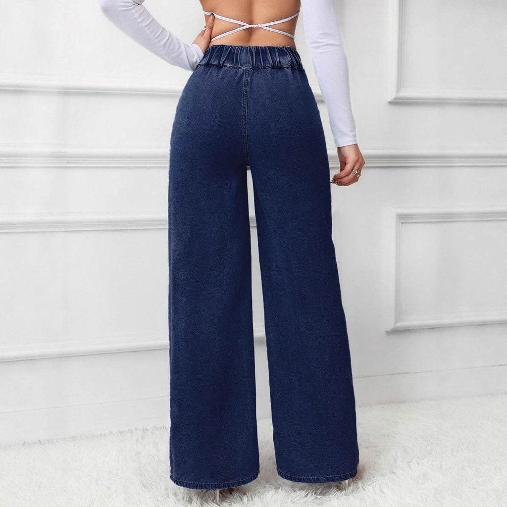 Women's Retro Deep Blue High - Waist Wide - Leg Jeans - LADYLINE X