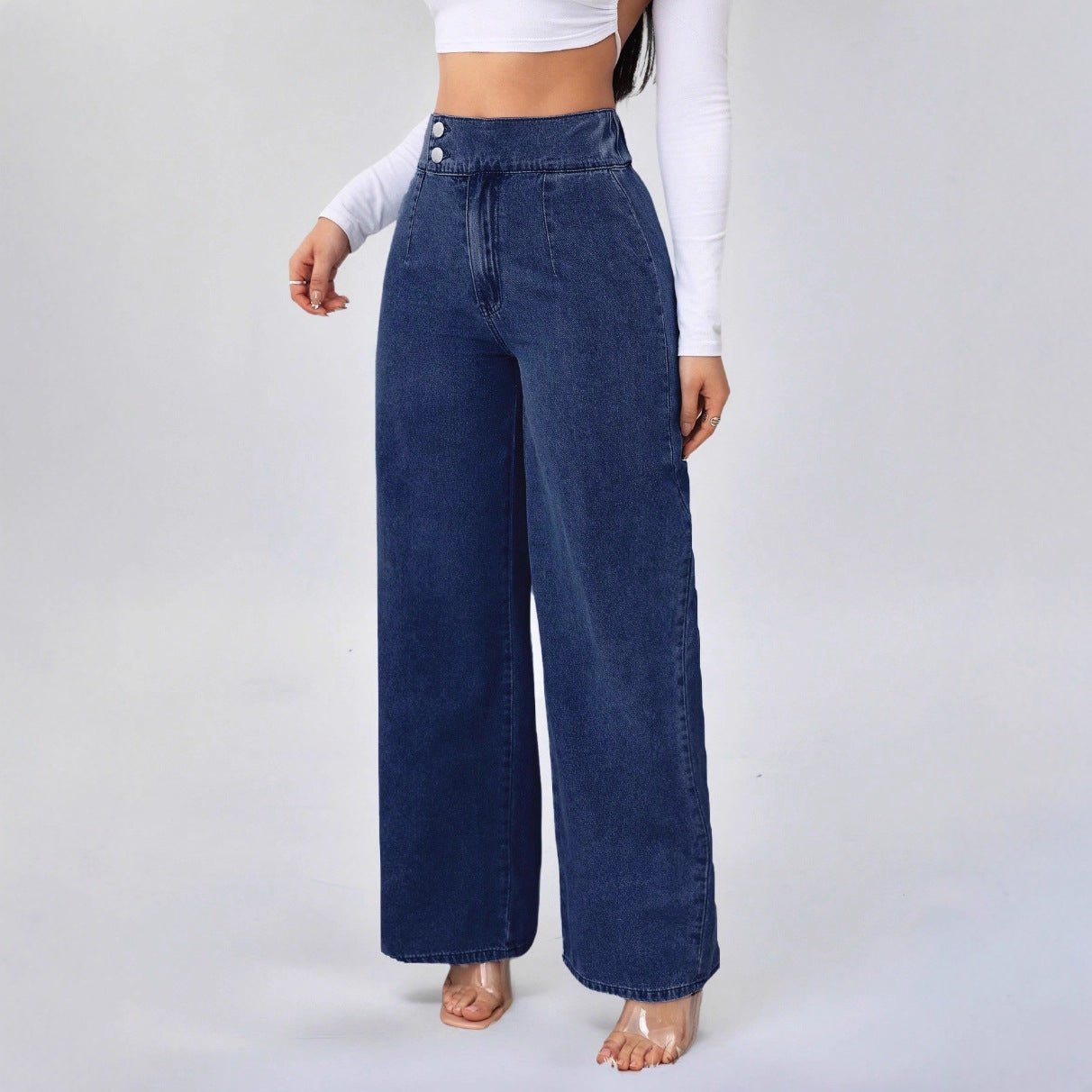 Women's Retro Deep Blue High - Waist Wide - Leg Jeans - LADYLINE X