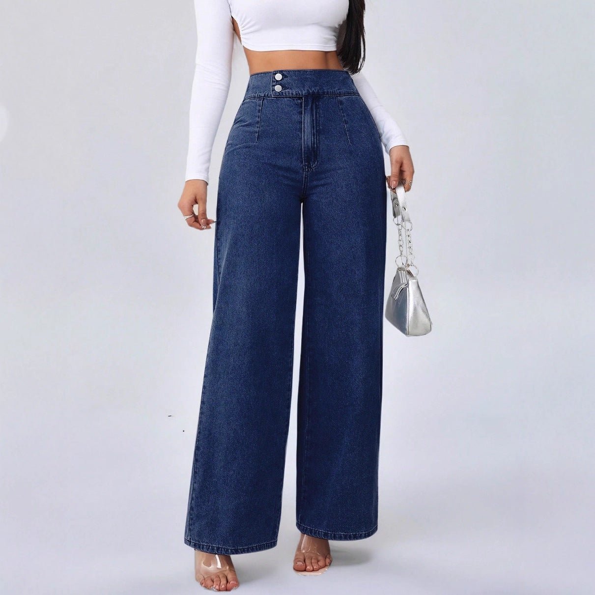 Women's Retro Deep Blue High - Waist Wide - Leg Jeans - LADYLINE X