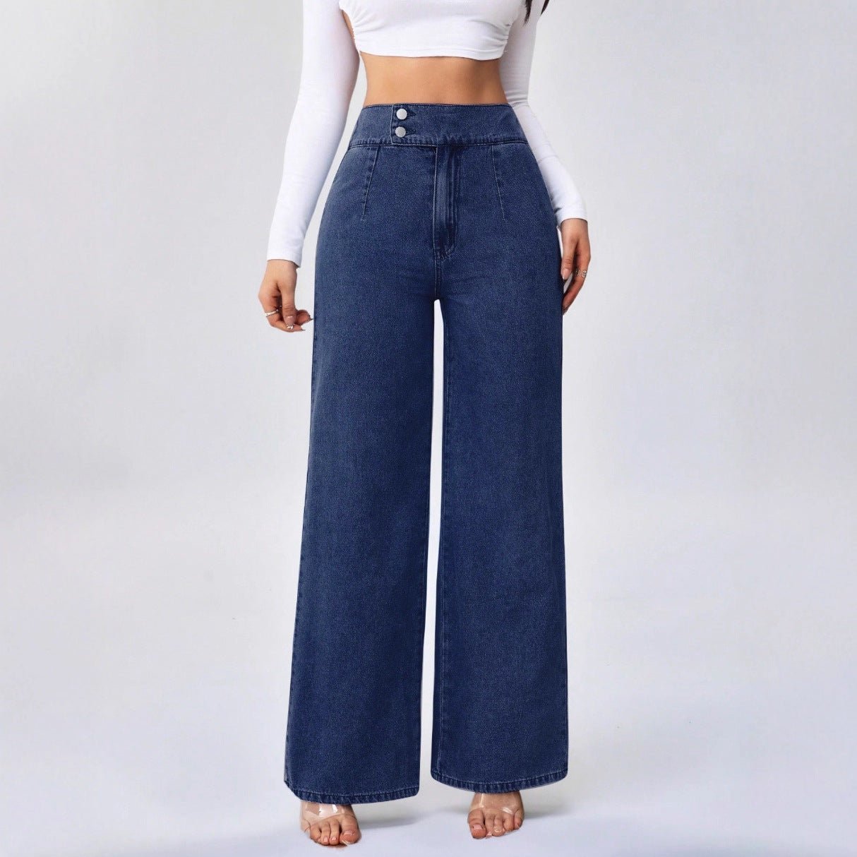 Women's Retro Deep Blue High - Waist Wide - Leg Jeans - LADYLINE X