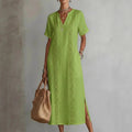 Women's Retro Hollow - Out Lace V - Neck Cotton - Linen Dress - LADYLINE X