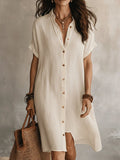 Women's Short - sleeve Buttoned Midi Shirt Dress - LADYLINE X