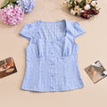 Womens Short - sleeve Plaid Button - up Top Short Blouse - LADYLINE X
