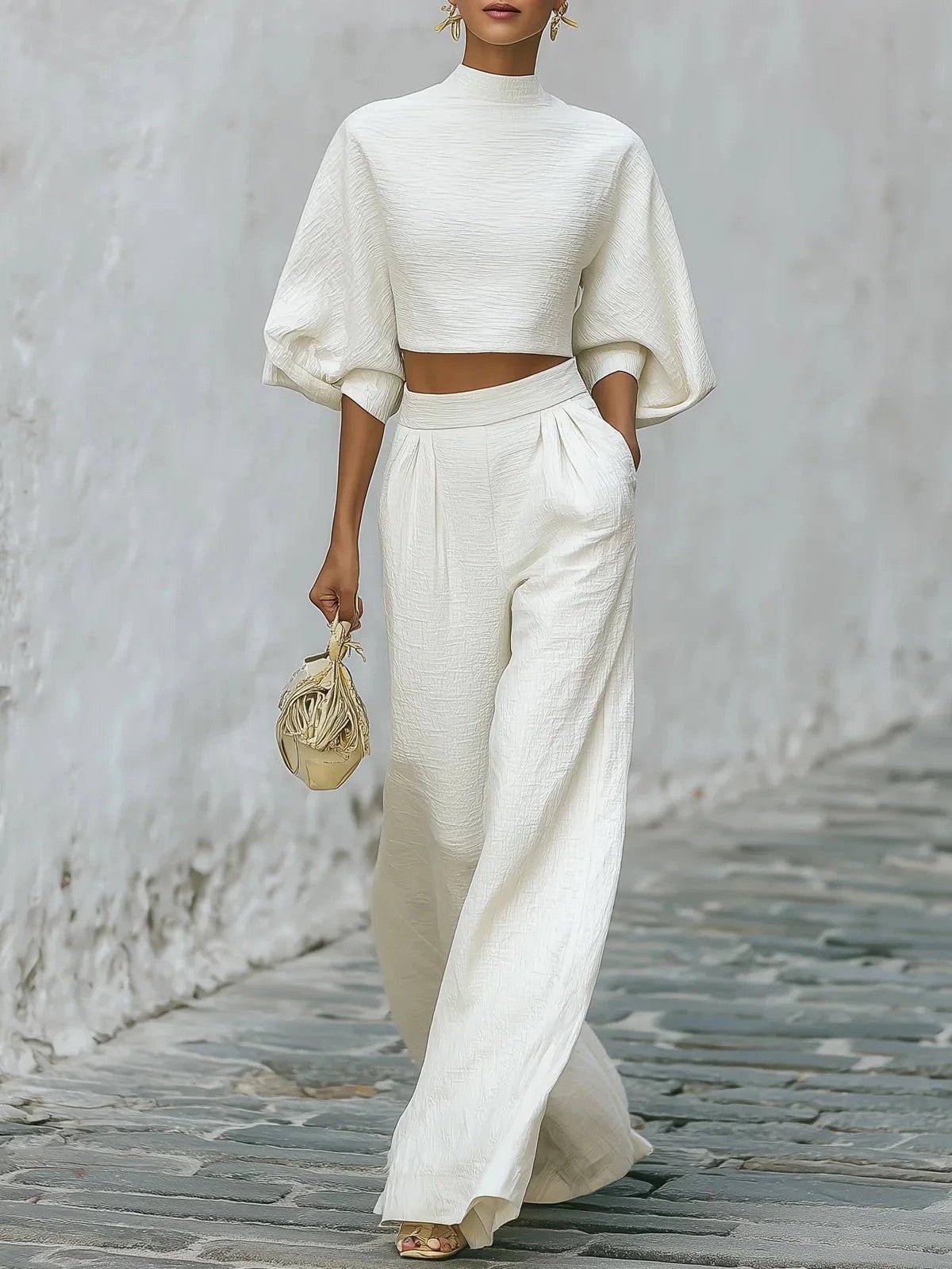Womens Short Top And High - Waisted Casual Pants Two - Piece Set - LADYLINE X