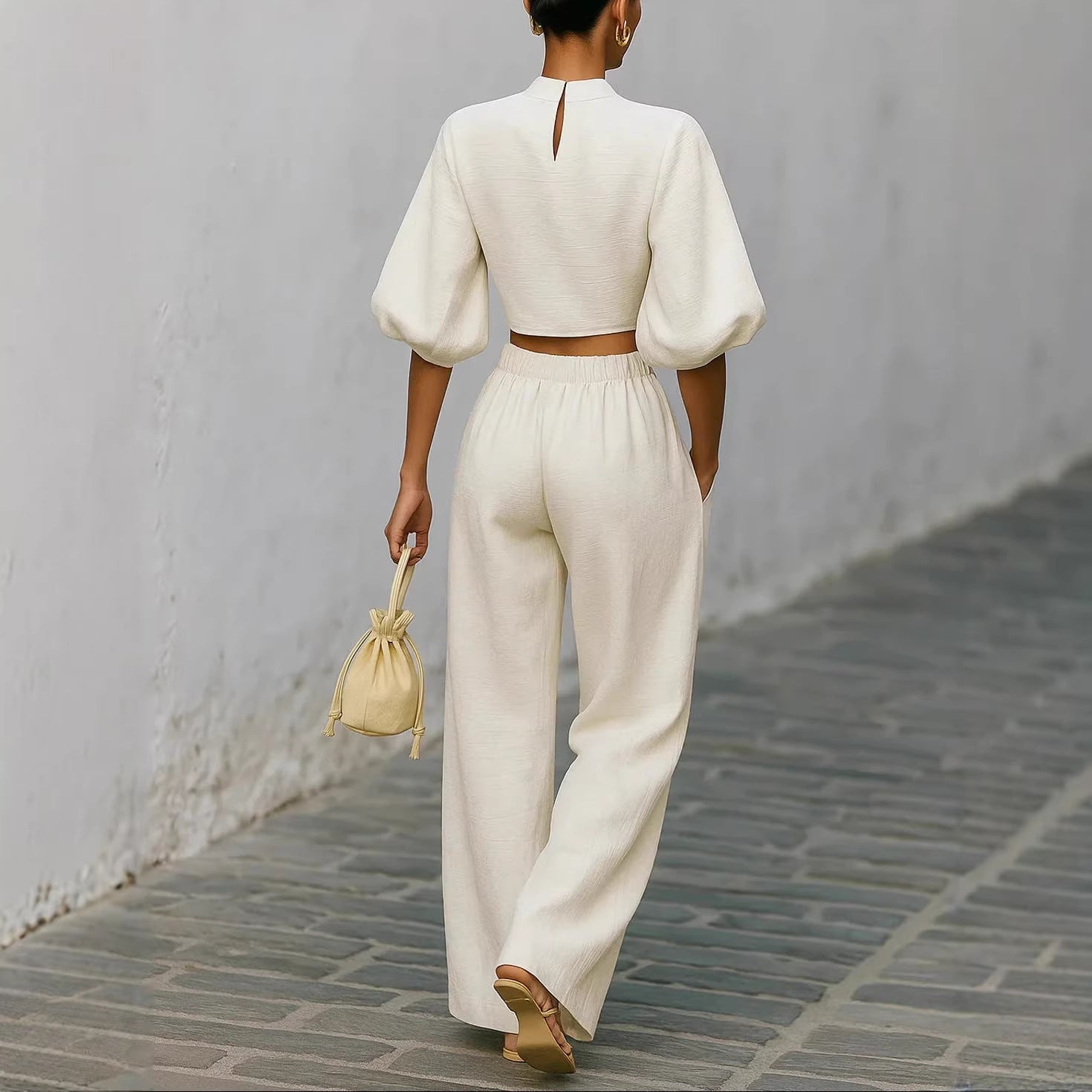 Womens Short Top And High - Waisted Casual Pants Two - Piece Set - LADYLINE X