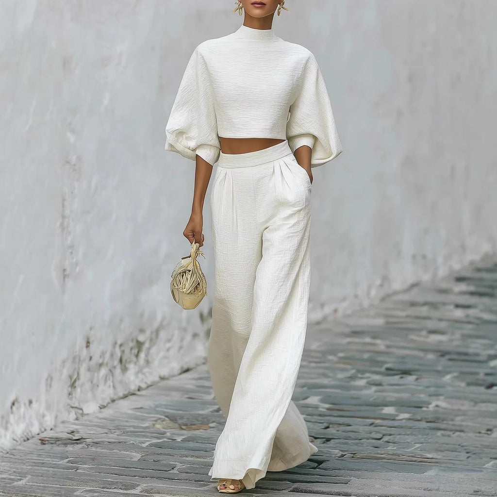 Womens Short Top And High - Waisted Casual Pants Two - Piece Set - LADYLINE X
