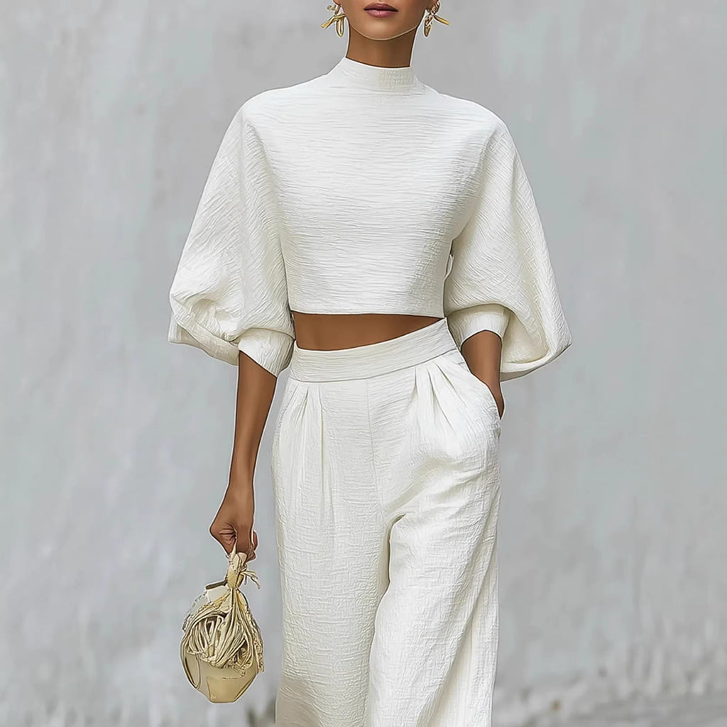 Womens Short Top And High - Waisted Casual Pants Two - Piece Set - LADYLINE X