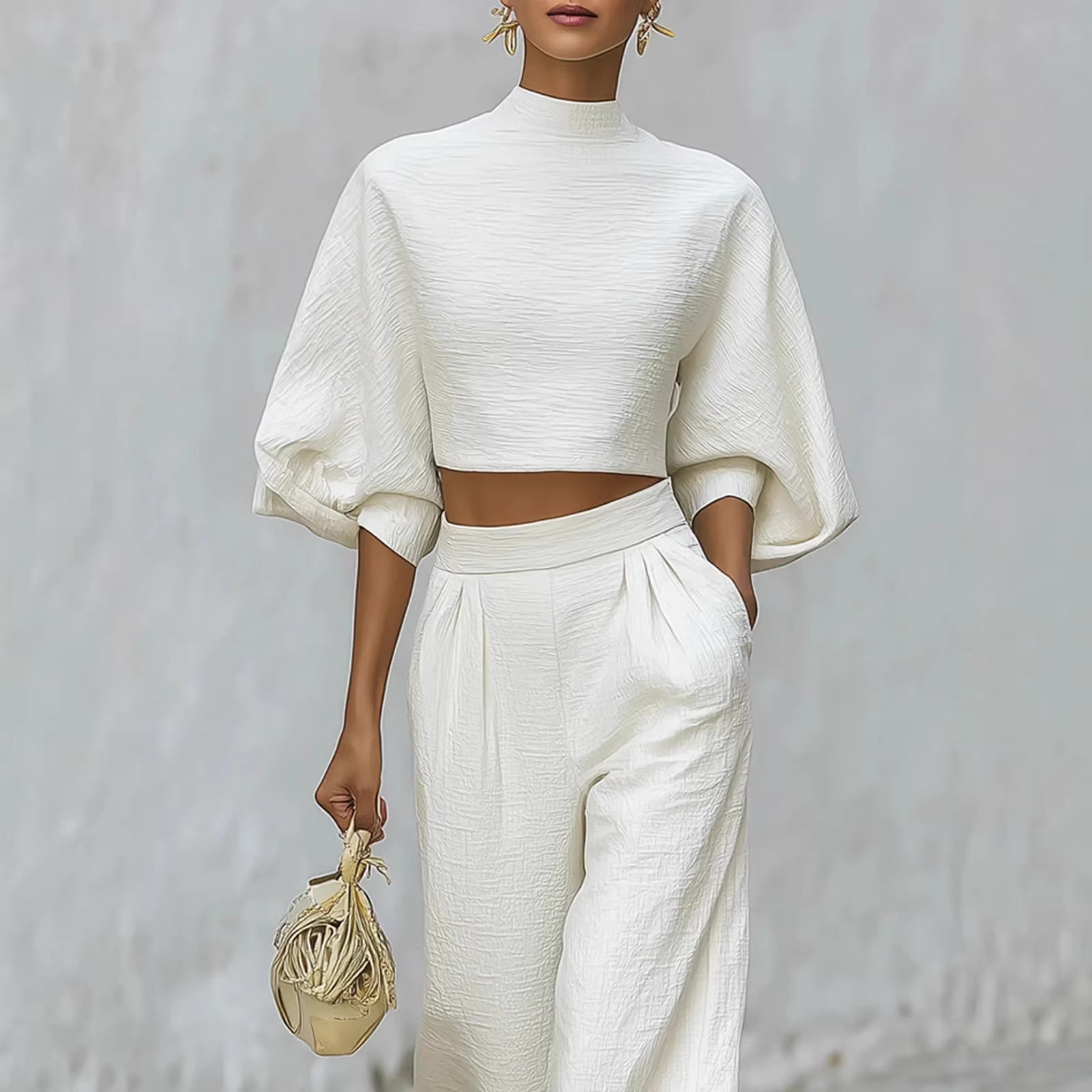 Womens Short Top And High - Waisted Casual Pants Two - Piece Set - LADYLINE X