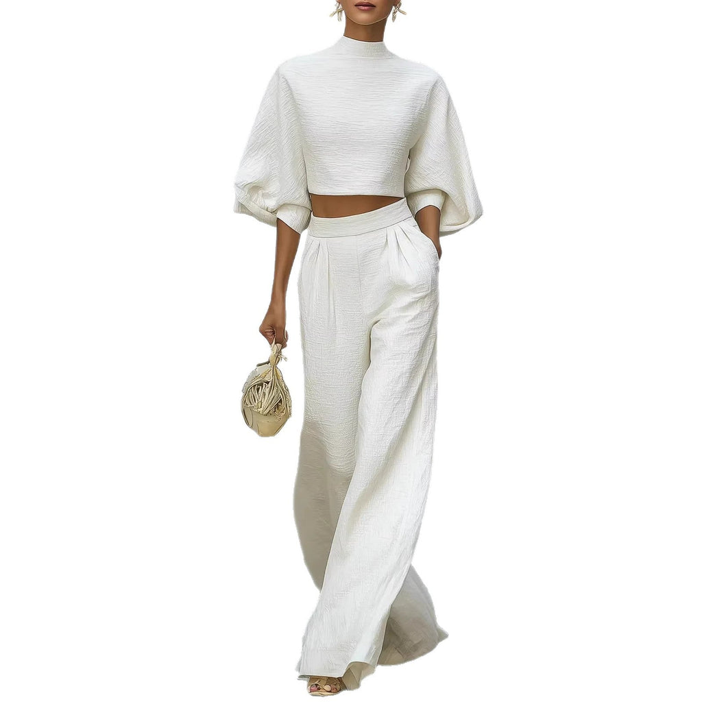 Womens Short Top And High - Waisted Casual Pants Two - Piece Set - LADYLINE X