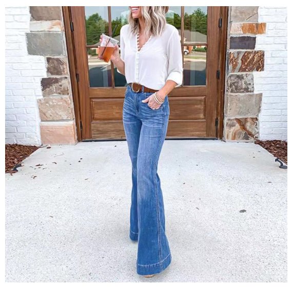 Women's Simple Flared Wide - leg Denim Trousers - LADYLINE X