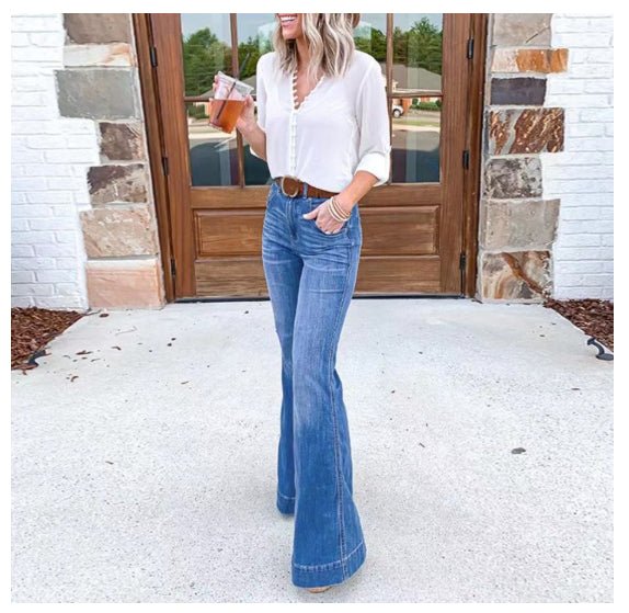 Women's Simple Flared Wide - leg Denim Trousers - LADYLINE X