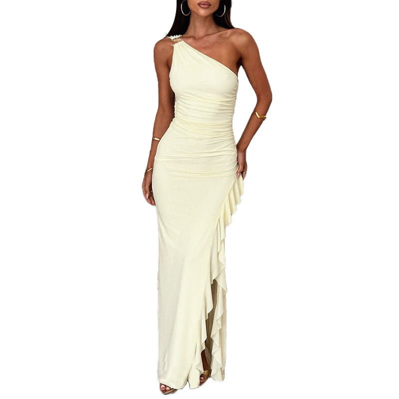 Women's Slant - Shoulder Ruffle - Front Split Dress - LADYLINE X