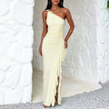 Women's Slant - Shoulder Ruffle - Front Split Dress - LADYLINE X