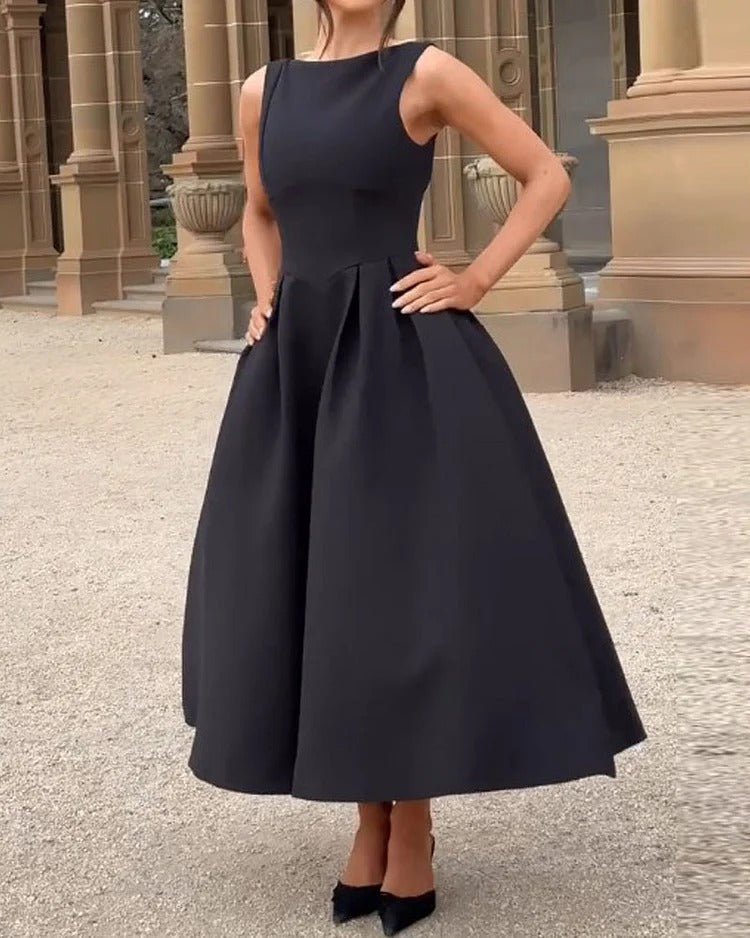 Women's Sleeveless Solid Color Hollow - out Cinched Dress - LADYLINE X