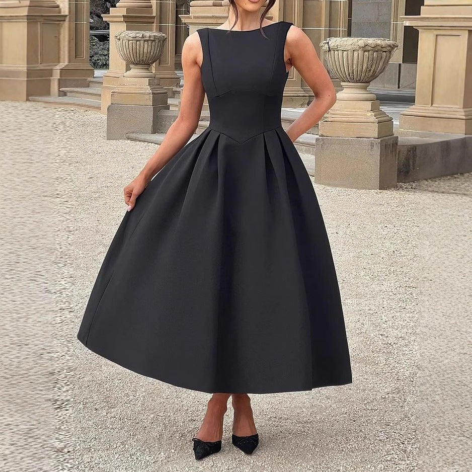 Women's Sleeveless Solid Color Hollow - out Cinched Dress - LADYLINE X